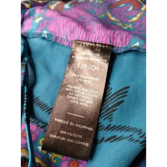 Natori Floral Pajama Pants Womens S Teal Silky Sleep Lounge Wear Cropped Pull On - Picture 9 of 9